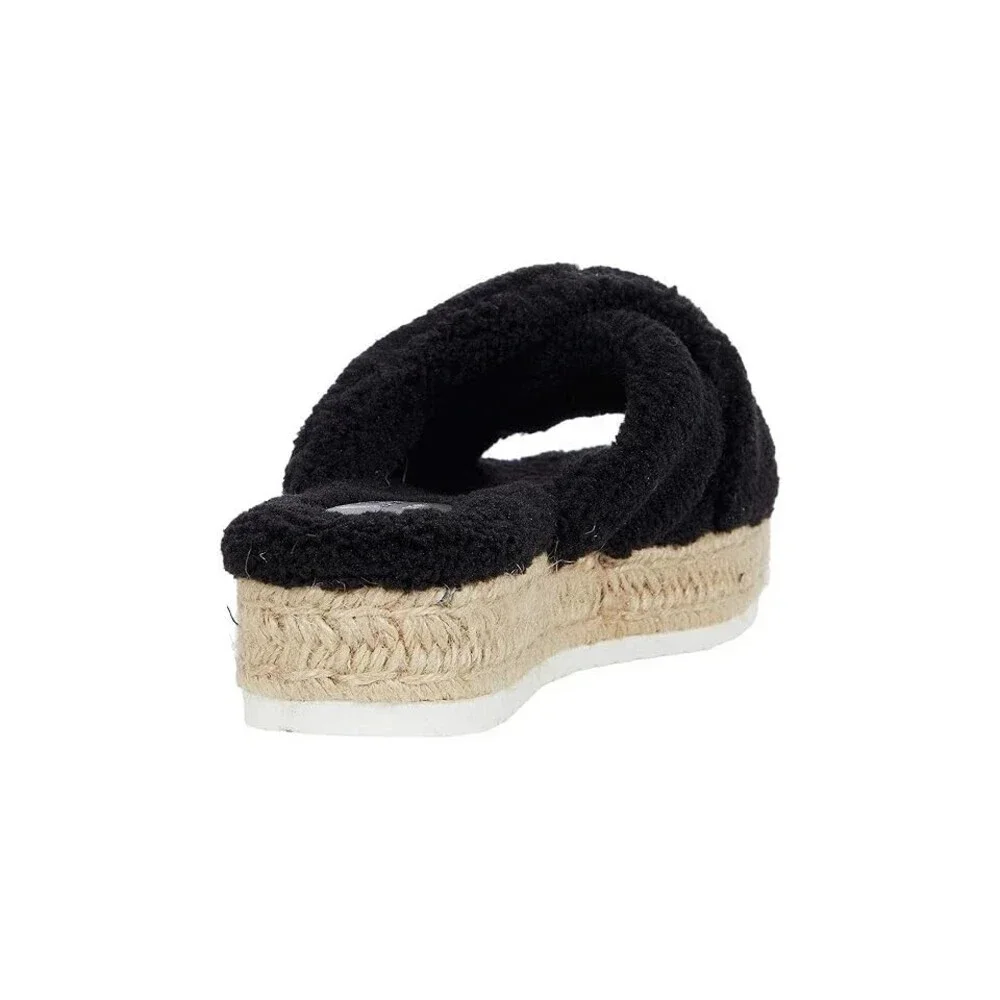 GBG Los Angeles Daphne Sandals Women's Black Faux Fur Slip On Slide JOBB2000
